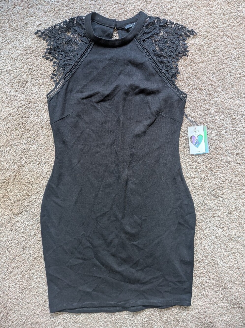 Iris Bodycon Dress With Crocheted Lace Capped Sleeves And Keyhole Back XL NWT